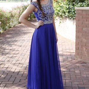 Amelia Couture Beaded Blue Cap Sleeve Ball Gown | Size 6